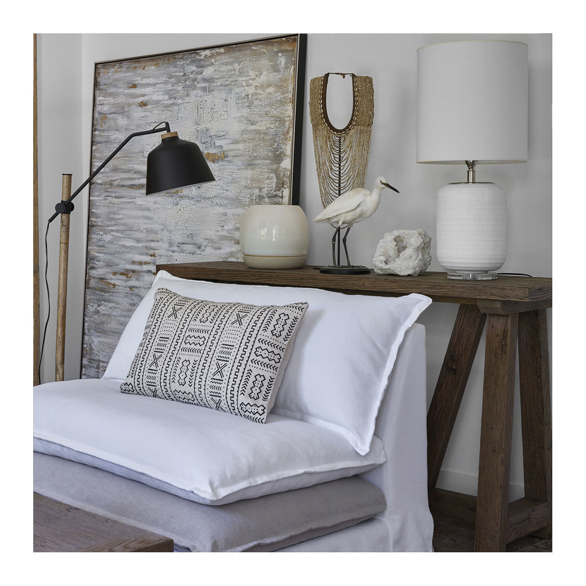 Pied de lampe en verre blanc, BLANC D’IVOIRE