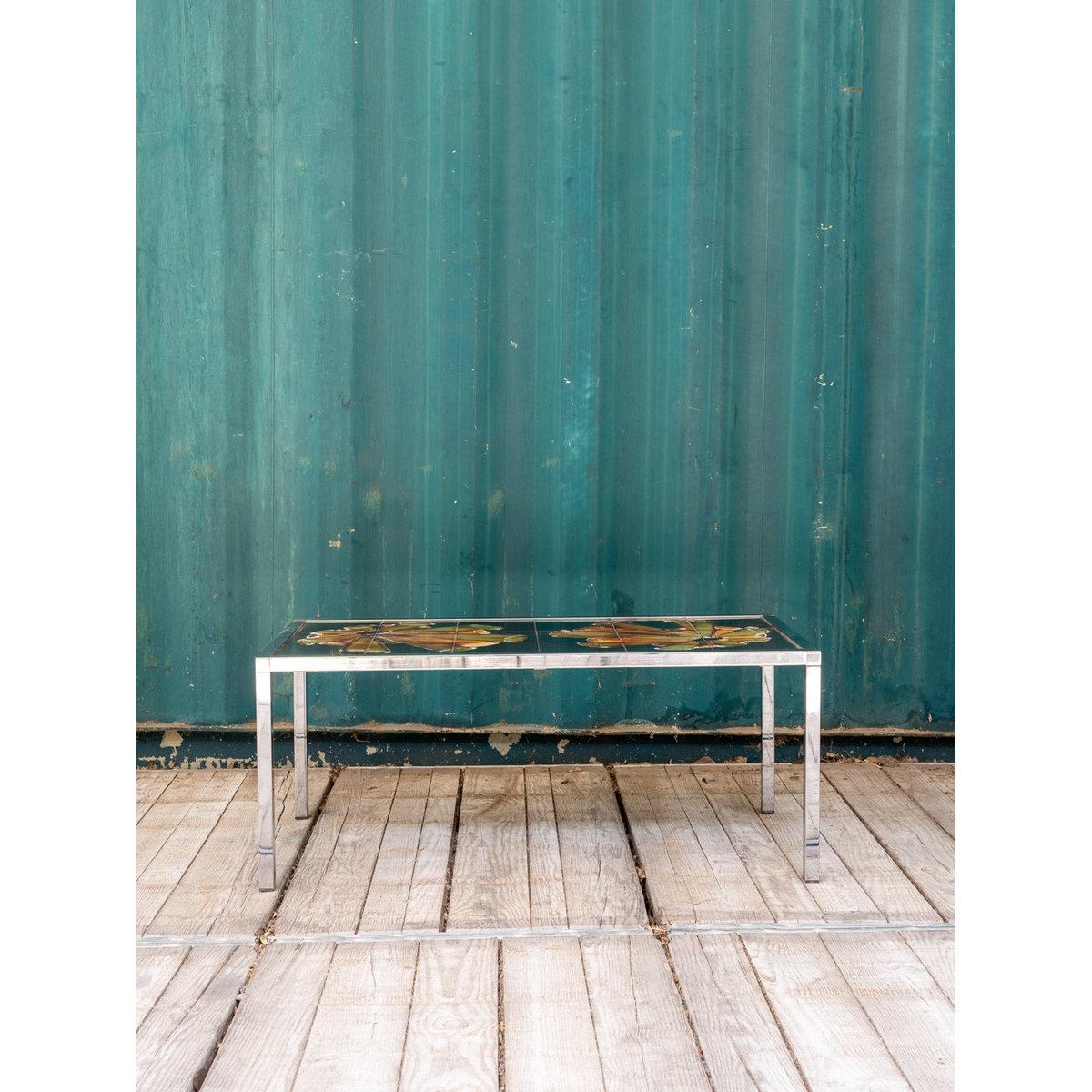 Table basse chromée et en céramique Donna N°1077 - Bon état argenté, DEBONGOUT