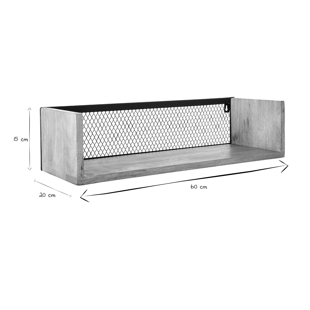 Étagère murale industrielle en bois manguier massif et métal noir L60 cm RACK bois clair / noir, MILIBOO