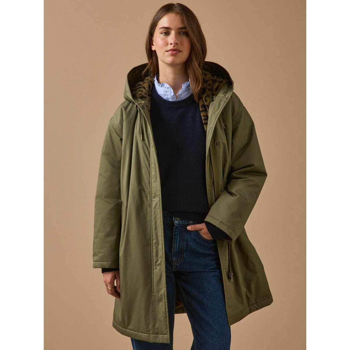 Parka mi-longue doublée imitation fourrure vert olive, CYRILLUS