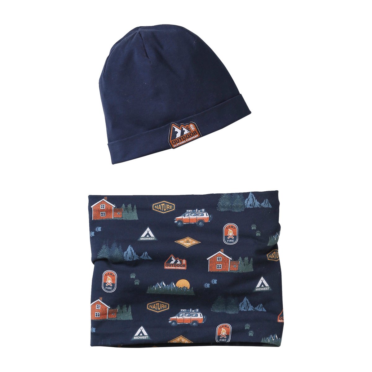 Ensemble bonnet + snood « Nature » marine, VERTBAUDET