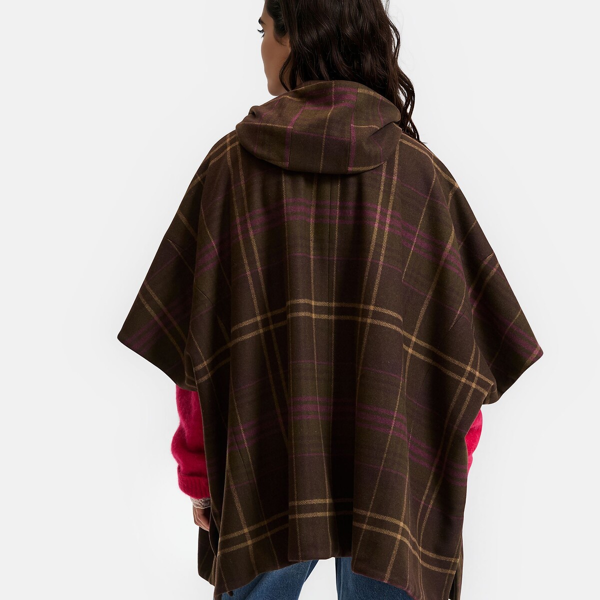 Veste cape à carreaux et capuche, réversible carreaux bordeaux, LA REDOUTE COLLECTIONS