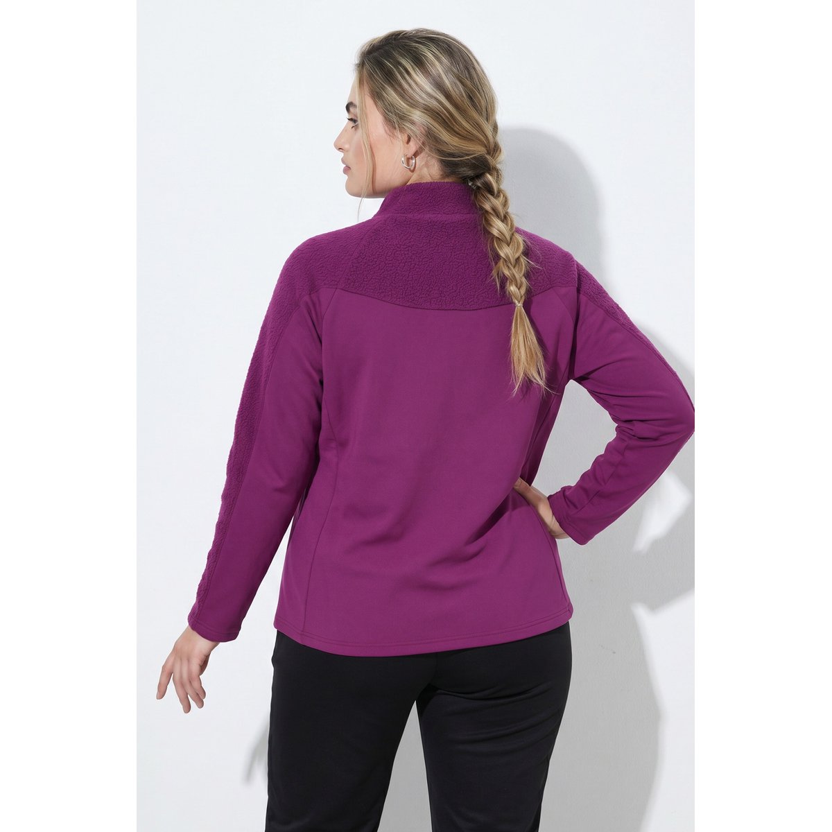 Sweat-shirt en polaire bouclée, col montant rose vif baies, ULLA POPKEN