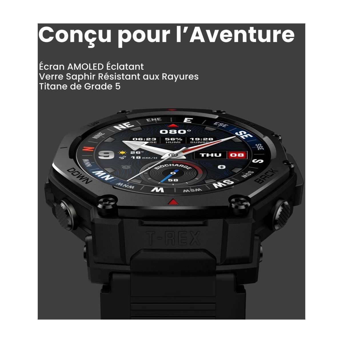 Montre sport T-REX 3 PRO 48mm Black noir, AMAZFIT