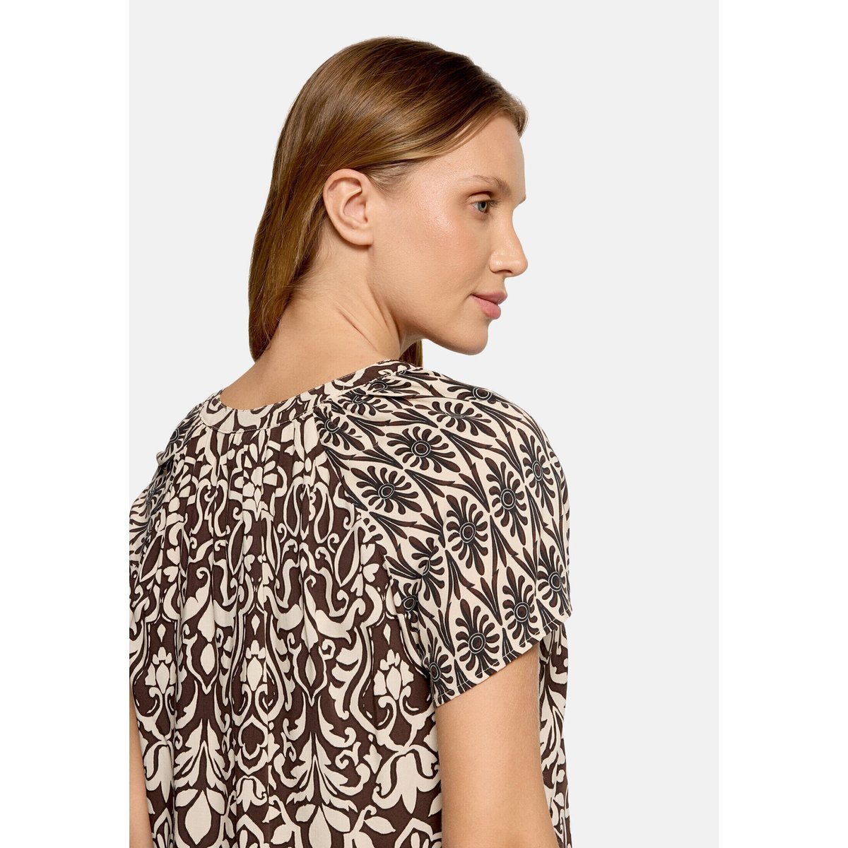 T-shirt façon blouse à ruches patch brown/cream, CARTOON