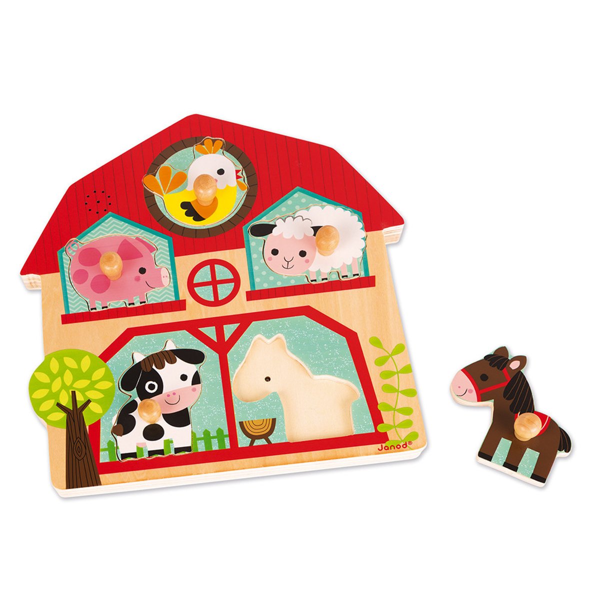 Puzzle Musical Copains Ferme 5 Pièces rouge, JANOD