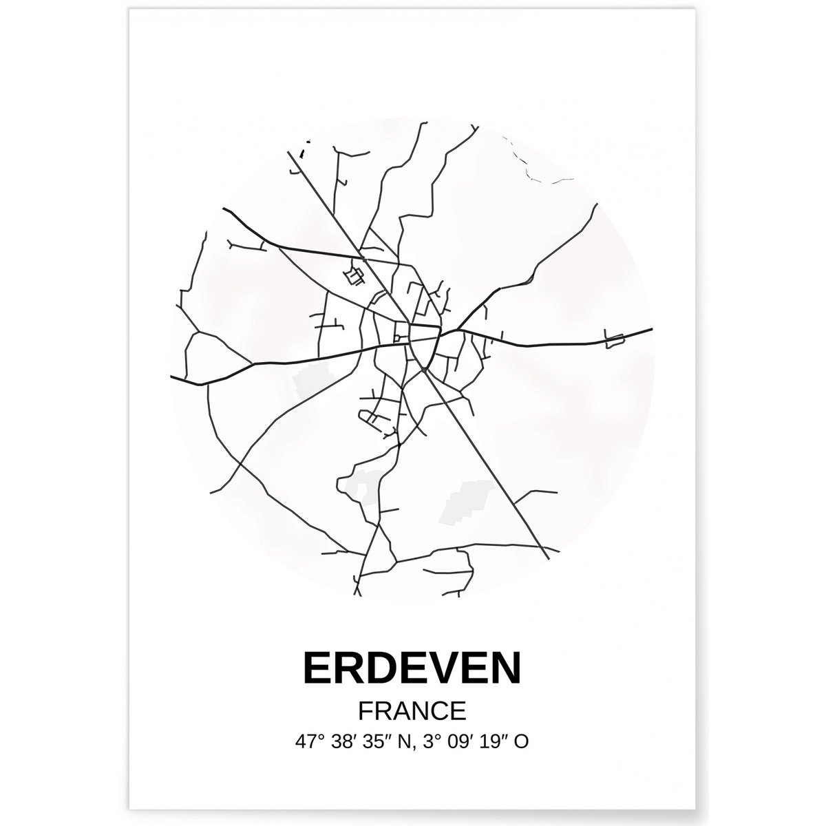 Affiche Carte Erdeven blanc, L'AFFICHERIE