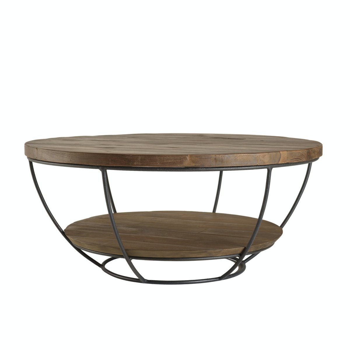 Table basse ronde double plateau teck/métal SWING noir, PIER IMPORT