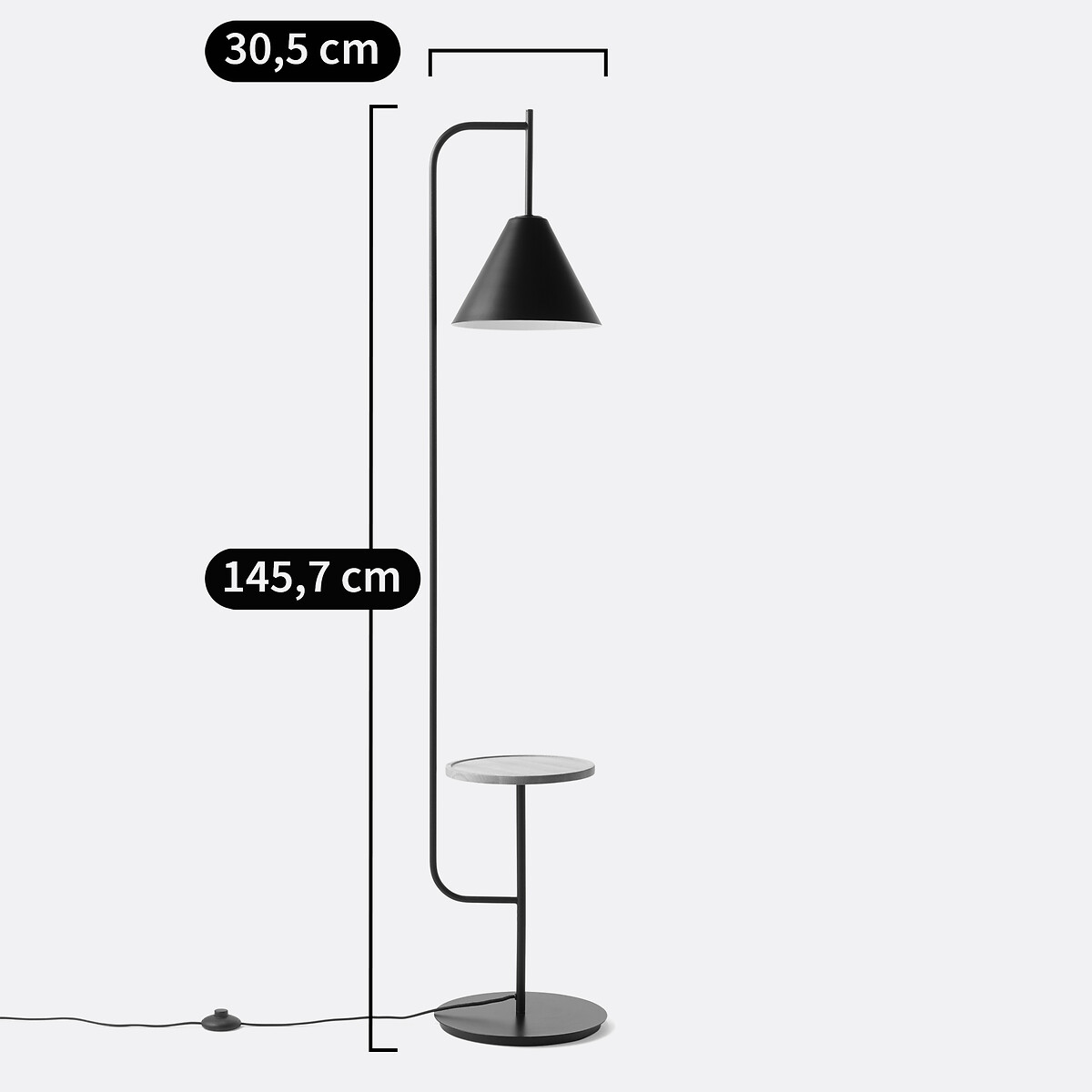 Lampadaire avec tablette métal fer et chêne, Mugli noir, LA REDOUTE INTERIEURS