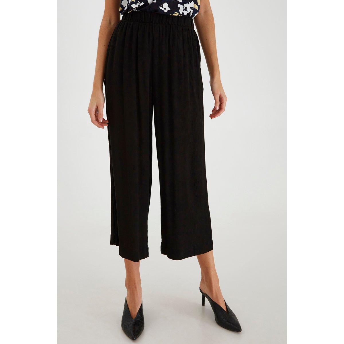 Pantalon coupe large, taille élastiquée noir, ICHI