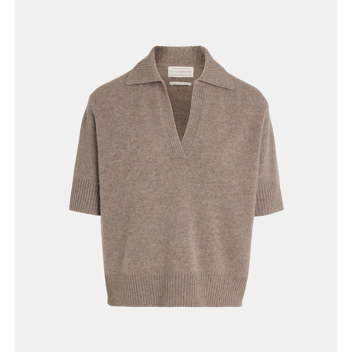 Pull manches courtes frozon en cachemire taupe, GALERIES LAFAYETTE