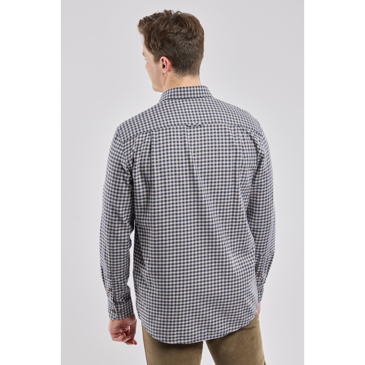 Chemise manches longues confort col souple vichy bleu jean, ARMOR-LUX