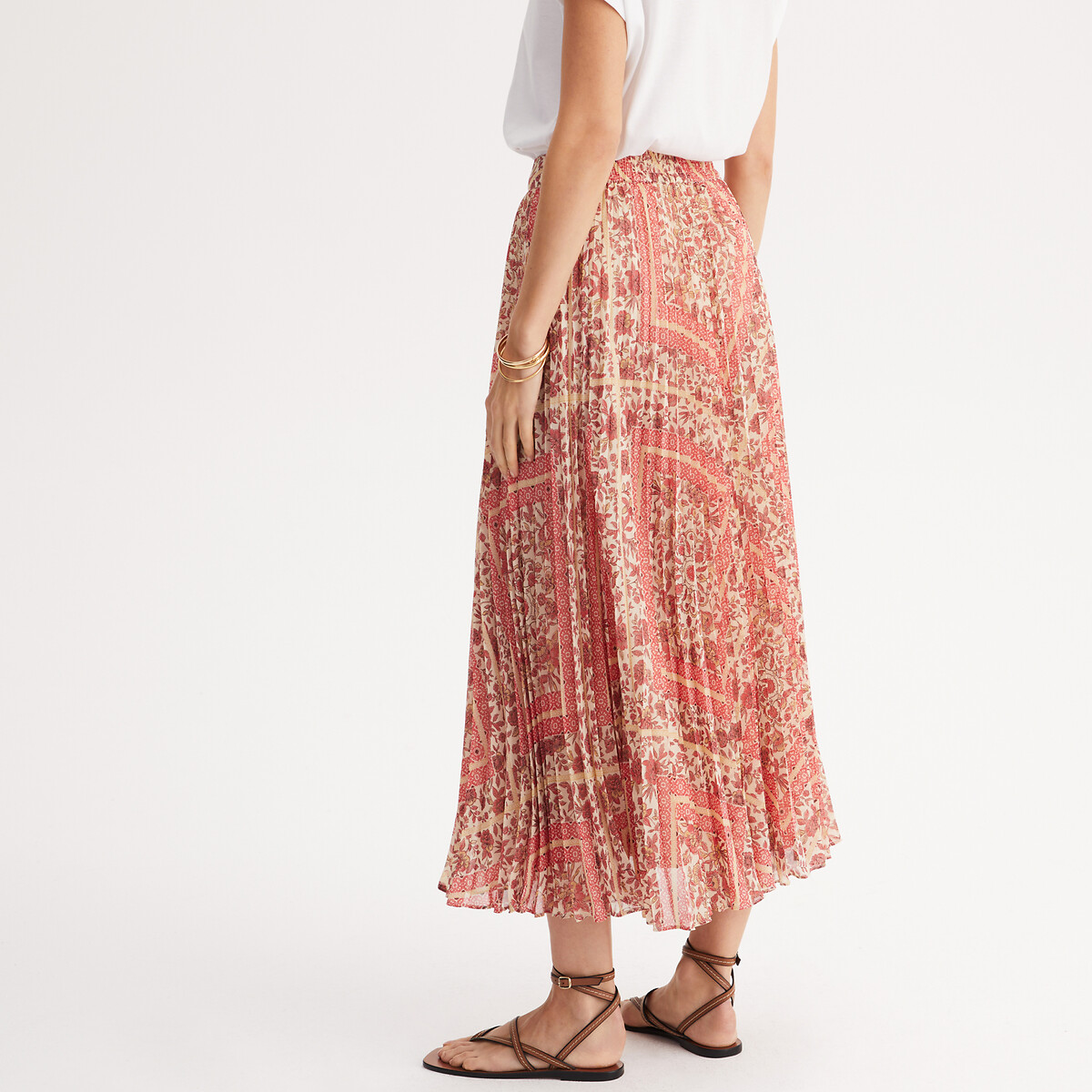 Maxi Pleated Printed Skirt print/pink background, ANNE WEYBURN