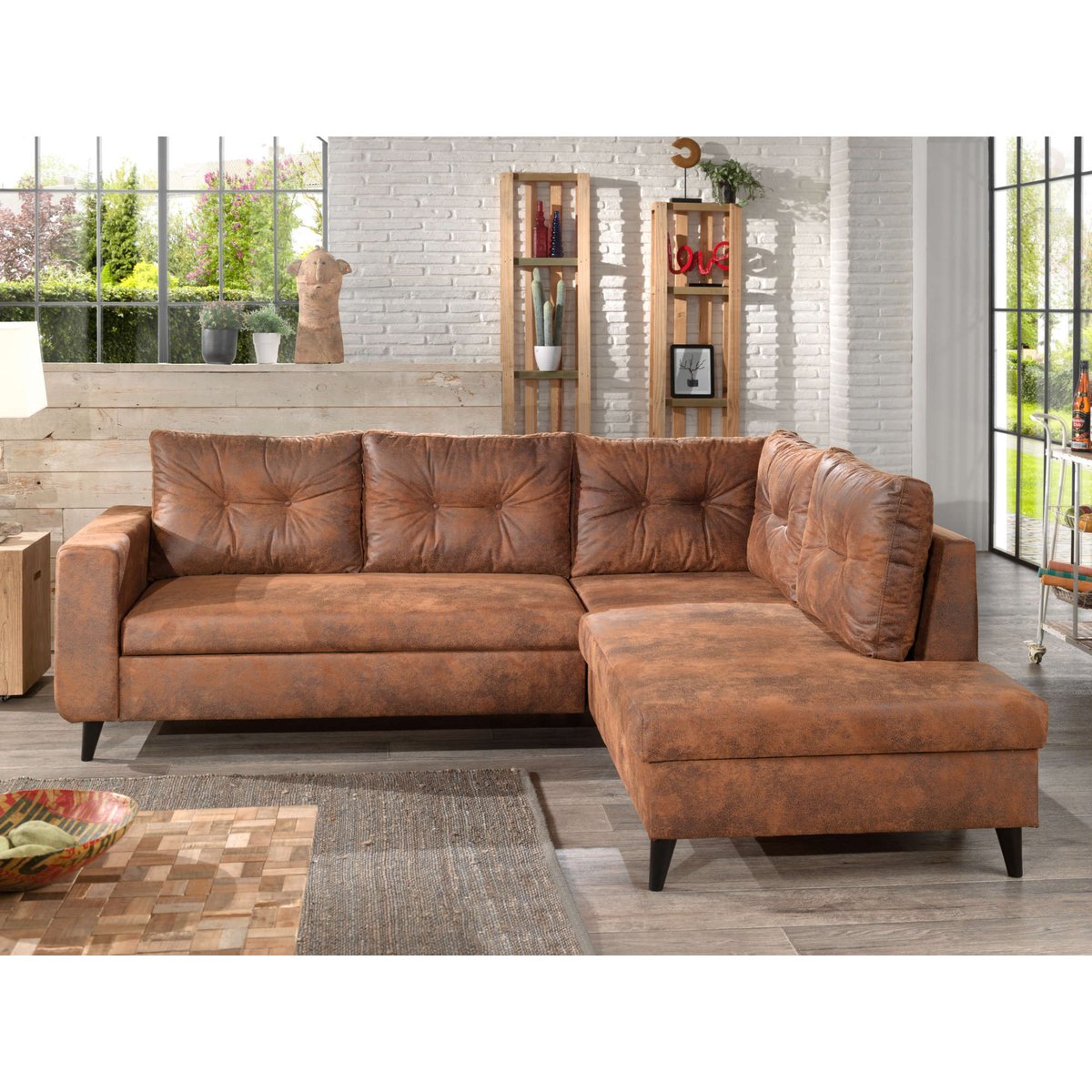Canapé d'Angle droit 5 places - NORDIC marron, BEST MOBILIER