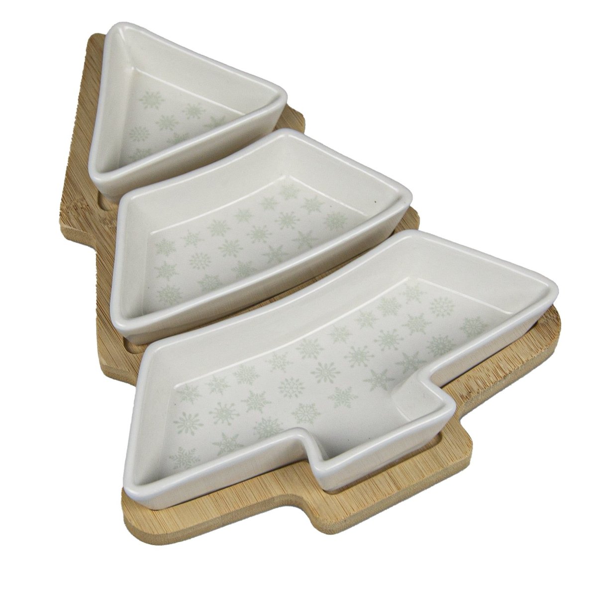 Set apéritif de Noël 3 coupelles avec plateau en bambou en forme de sapin blanc, TOILINUX
