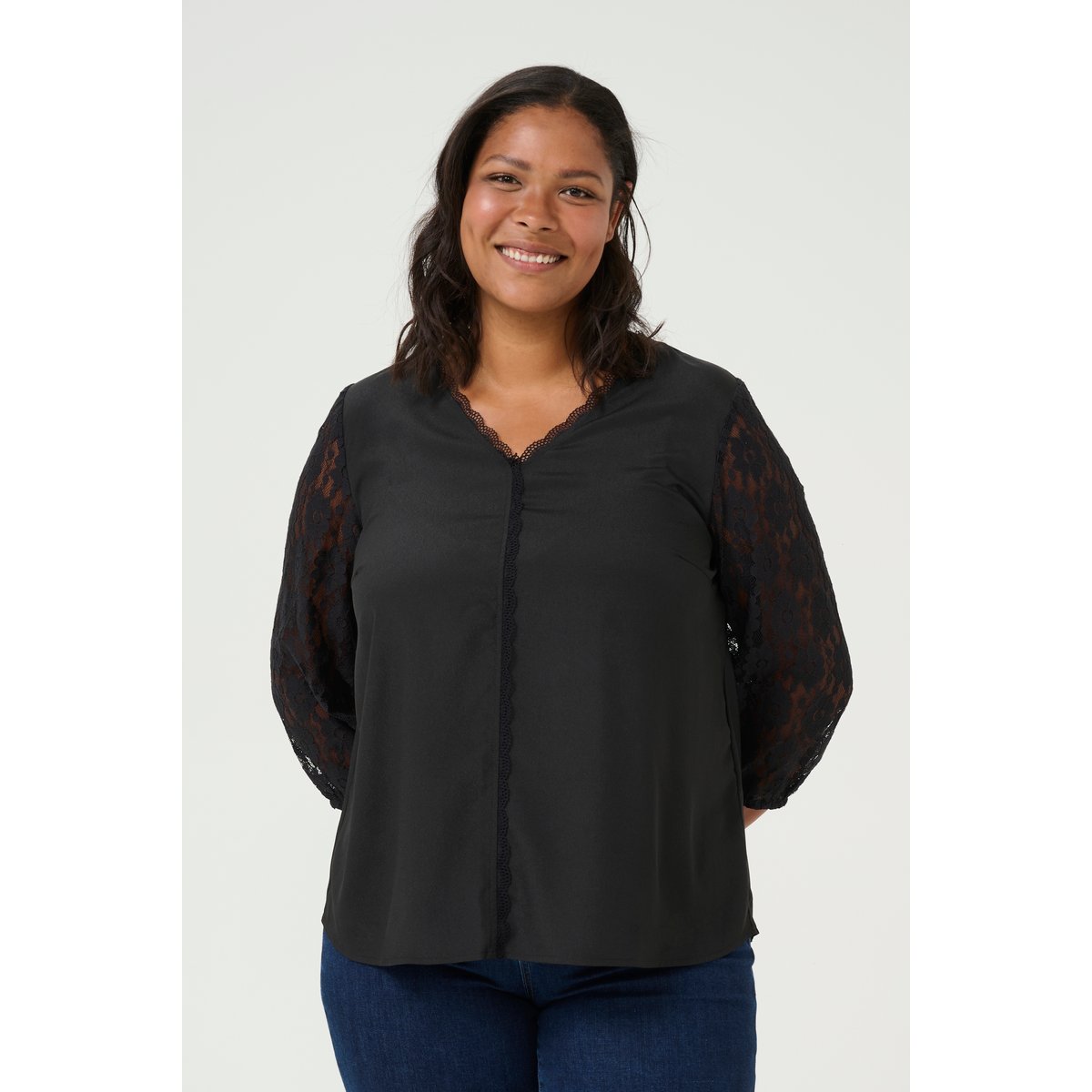 Blouse with long sleeve noir black, KAFFE CURVE