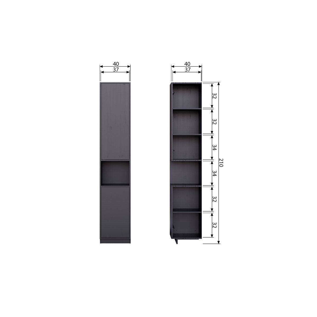 Colonne de rangement en bois massif de pin L40cm- FINCA noir, WOOOD