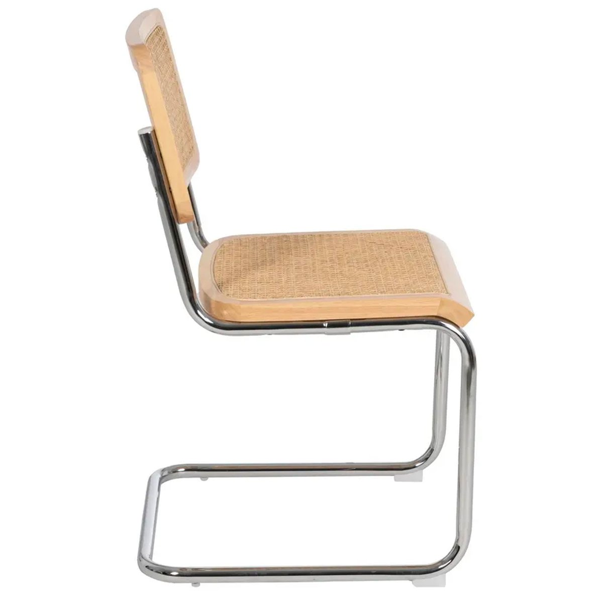 Chaise design bois, cannage osier et métal chromé 46x53x82cm bois, WADIGA