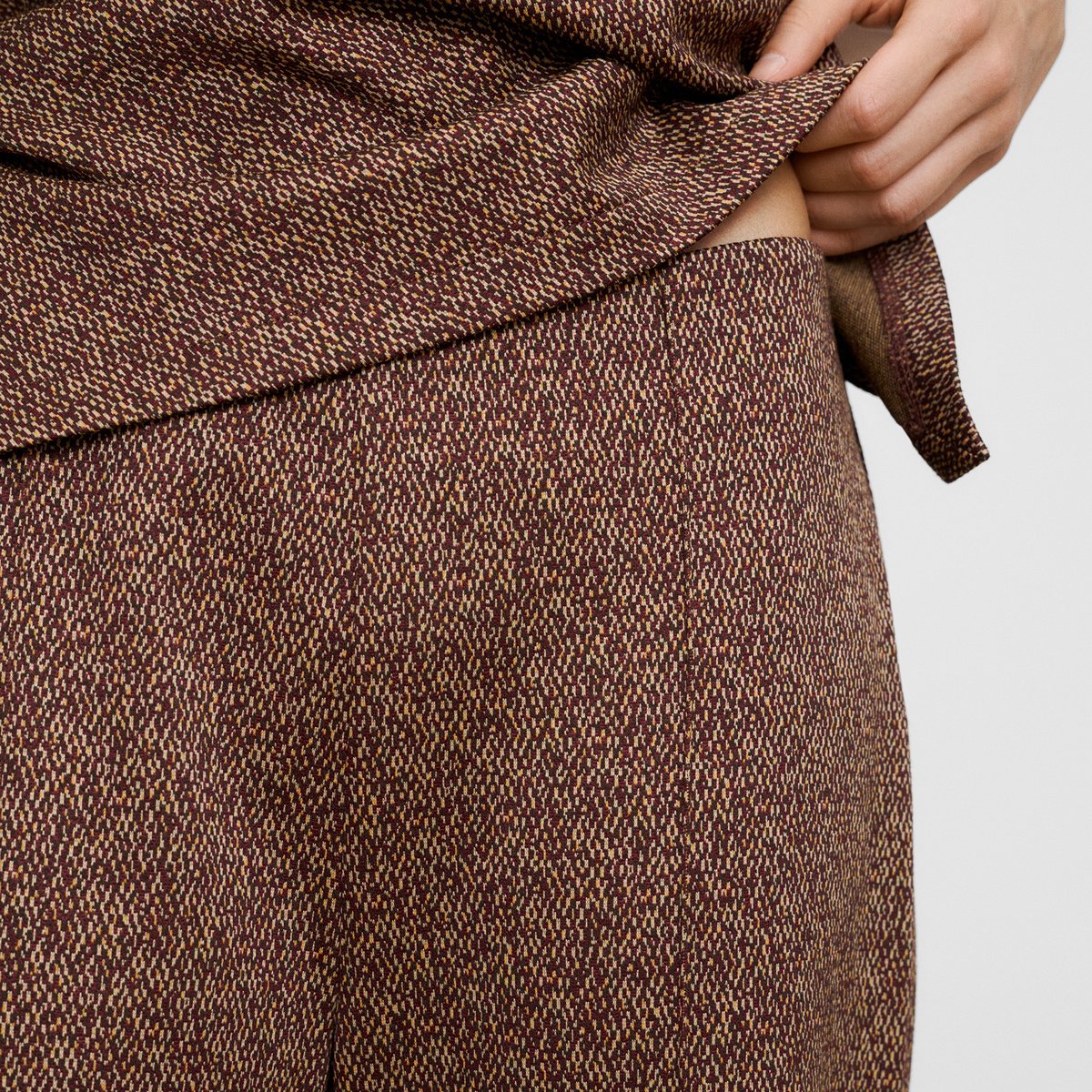 Pantalon flare en tissu chiné grenat/marron, ADOLFO DOMINGUEZ