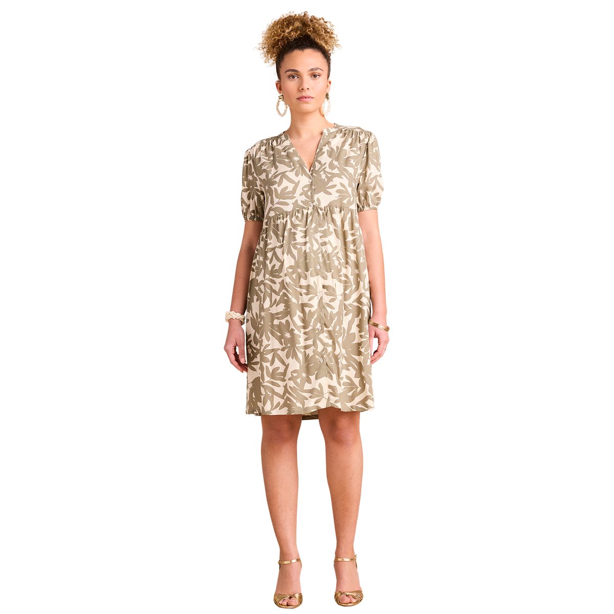 Robe courte de grossesse motifs fleurs kaki, ENVIE DE FRAISE
