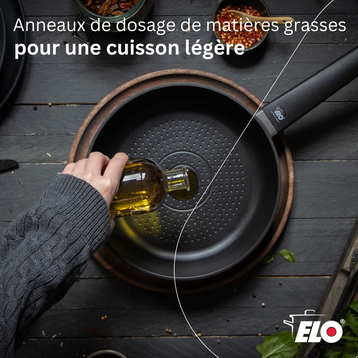 Poêle 20 cm antiadhésive sans PFAS SMART WAVE noir, ELO
