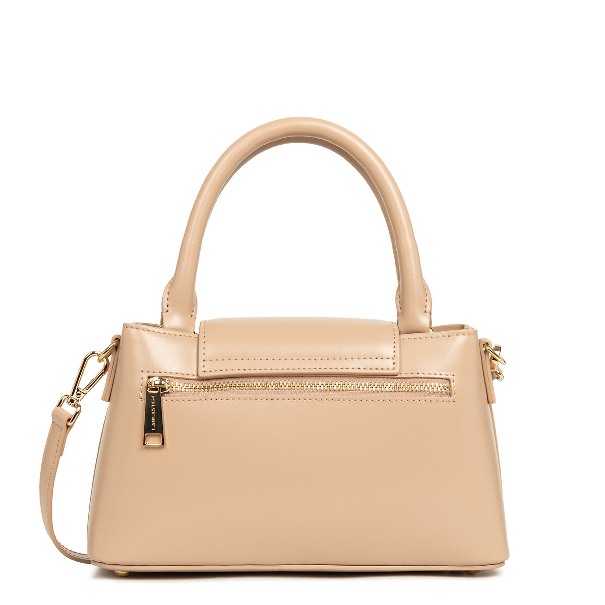 S Suave Evenly Tote Bag in Leather with Flap and Clasp dark beige, LANCASTER