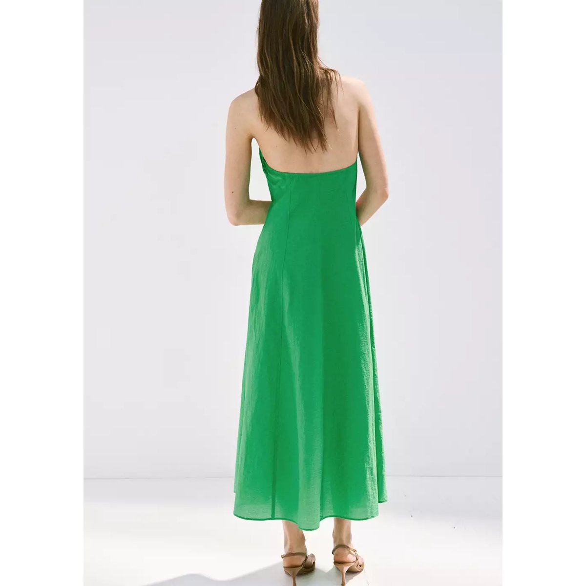 Robe emmanchures américaines détails froncés vert, MANGO