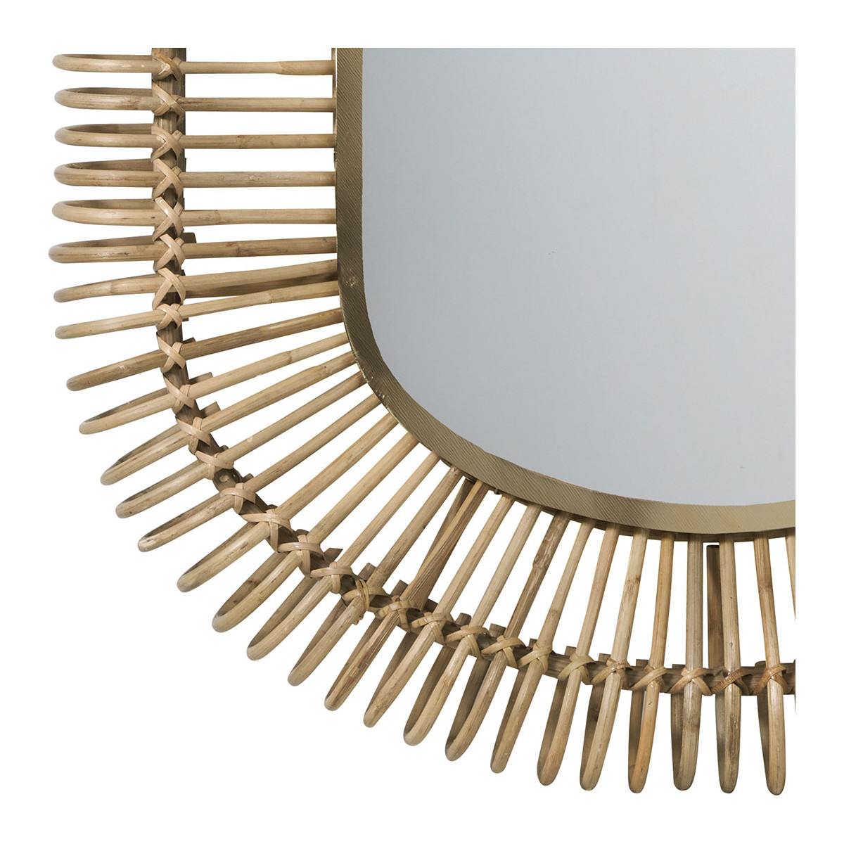 Miroir ovale en rotin et métal naturel, BLANC D’IVOIRE