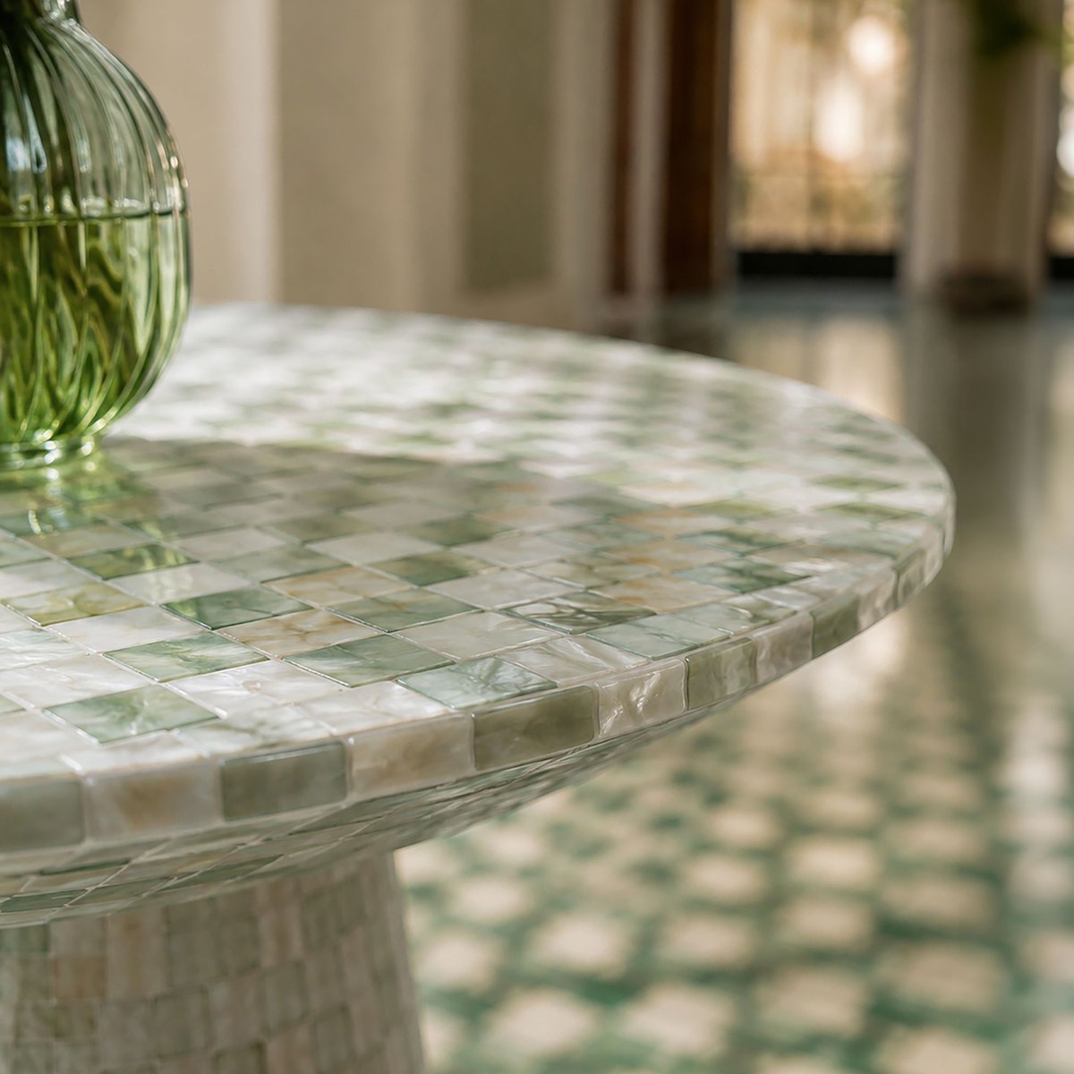 Table basse en coquille de Capiz, ZINA vert, NOW'S HOME