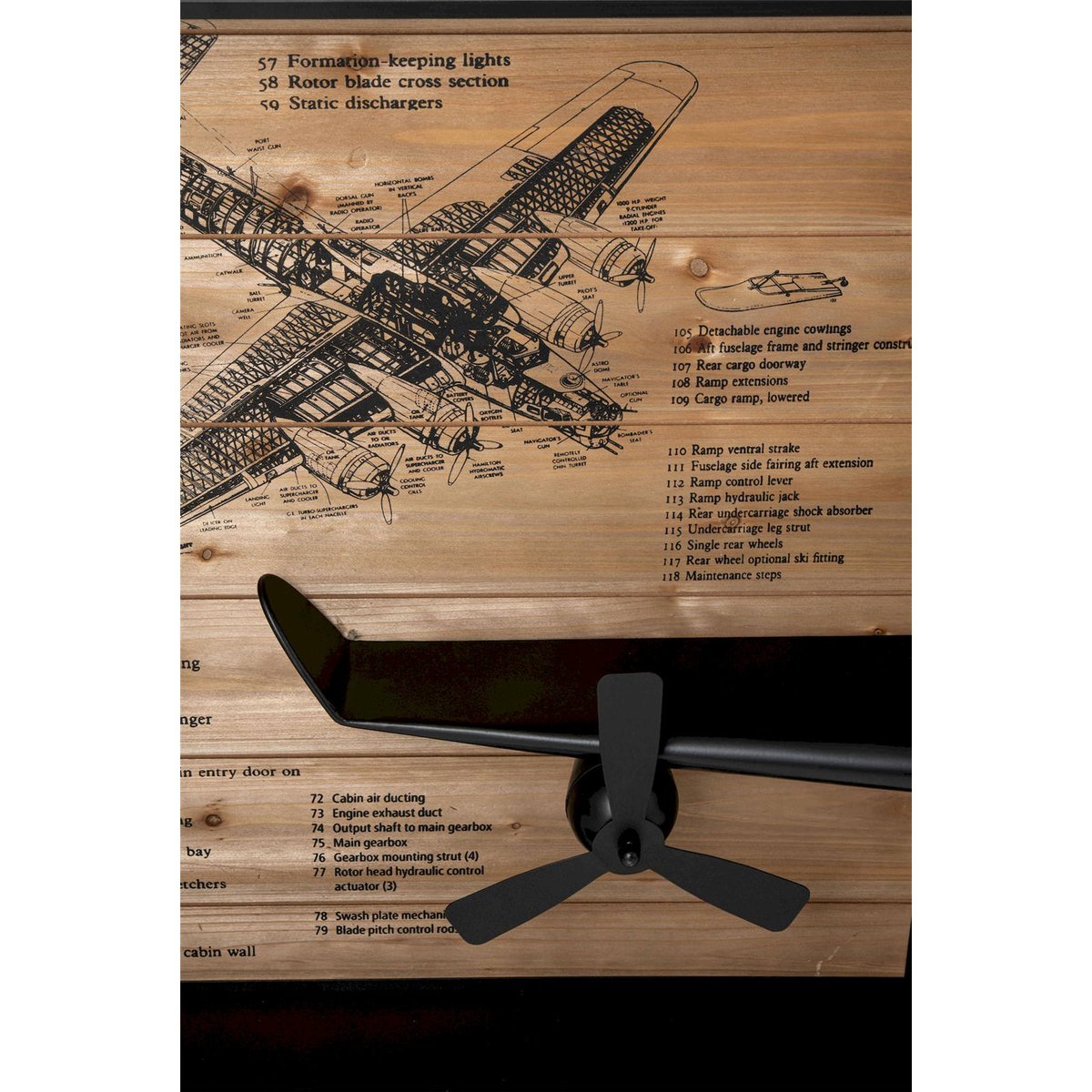 Horloge murale avion en métal noir et bois, RECOLLECTION