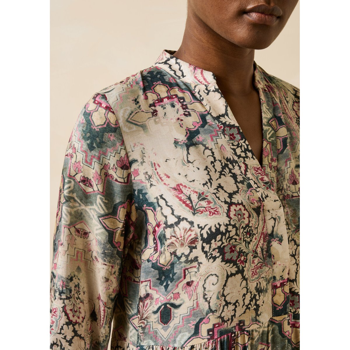 Robe manches longues col tunisien ecru, LA FEE MARABOUTEE