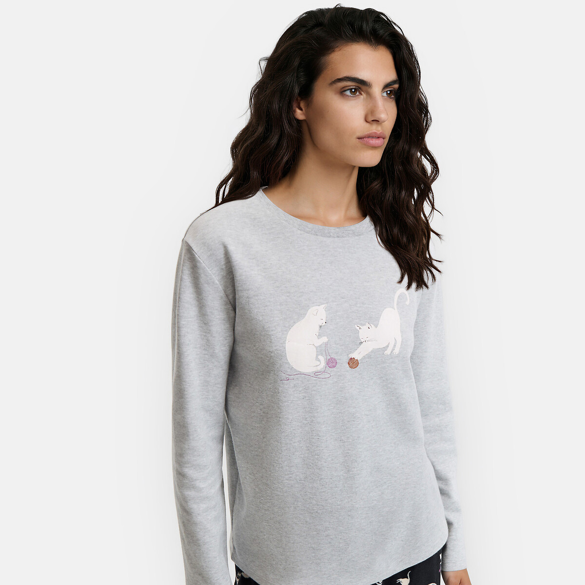 Cat print pyjamas with interlock t-shirt and velour trousers cat print, SO'HOME