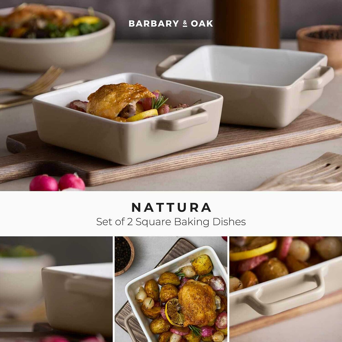 20cm Nattura Square Baking Dish taupe, BARBARY & OAK