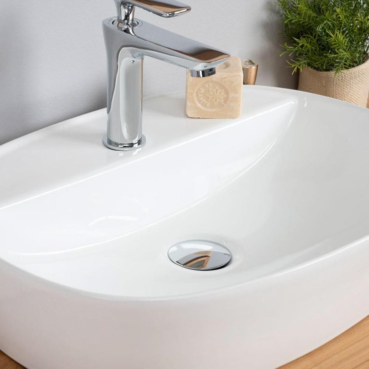 Vasque en céramique ovale avec plage 50 cm BAHIA blanc, WANDA COLLECTION