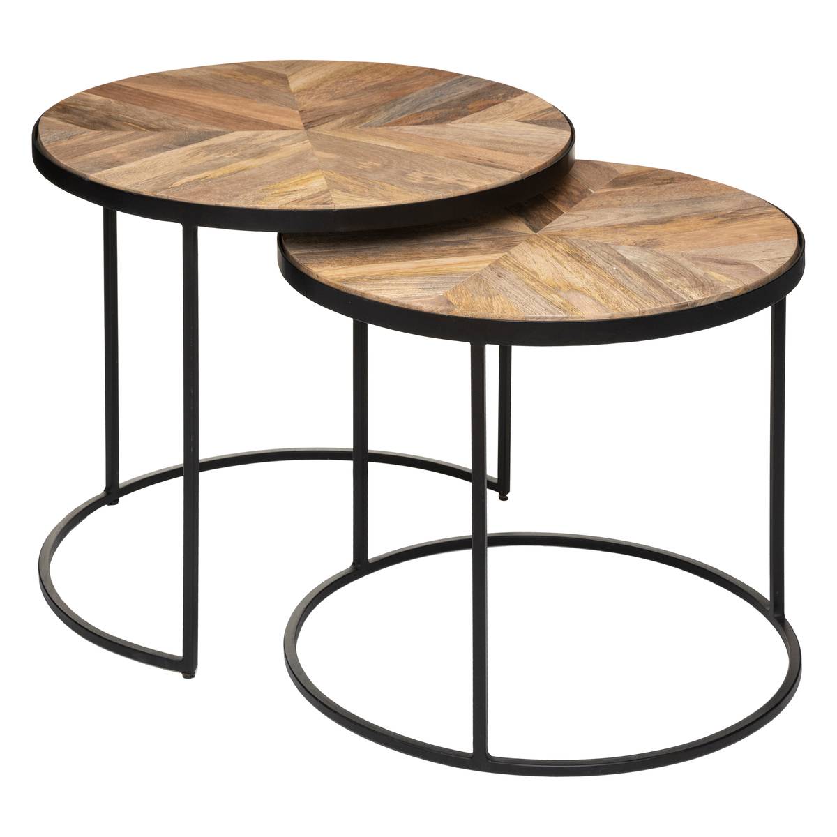 Lot de 2 tables gigognes plateau manguier motif géométrique BASILE marron, ATMOSPHERA