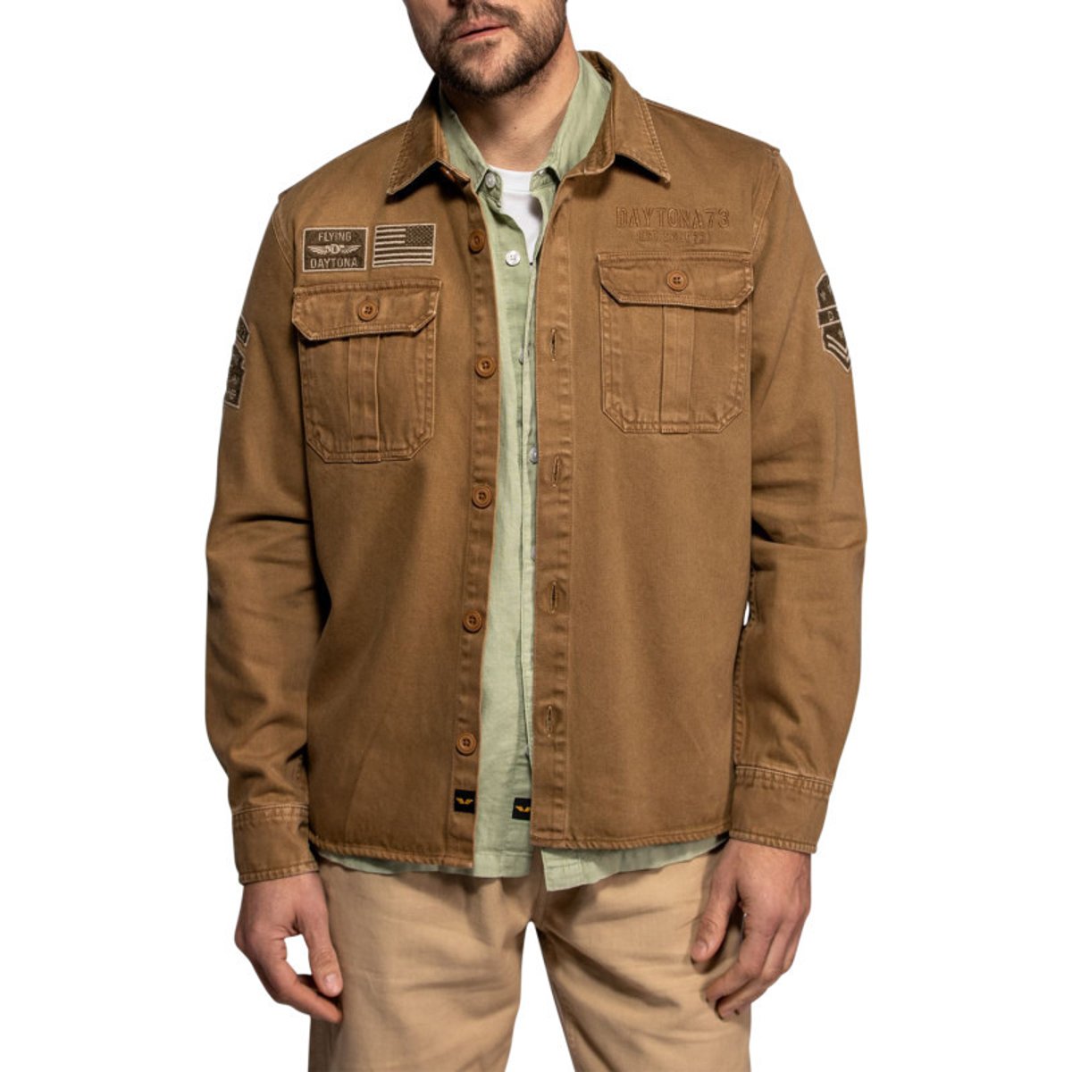 Surchemise Wayne en coton brune à coupe droite pourvue d'un col à revers beige, DAYTONA