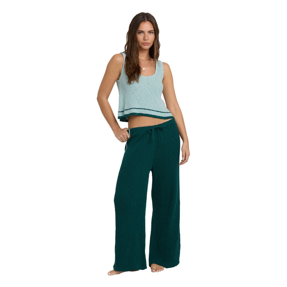 Pantalon évasé en tricot côtelé SUMMERY NIGHTS rose spruce green, BILLABONG