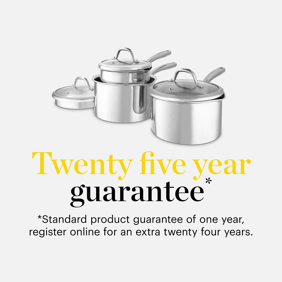 3-Piece Tri-Ply Saucepan Set silver-coloured, GOOD FOOD BY TOWER