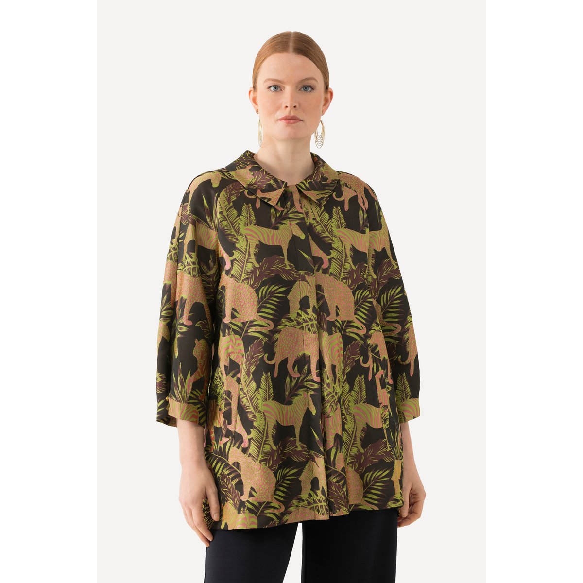 Veste à col chemise, tissu Jacquard à motif noir, ULLA POPKEN