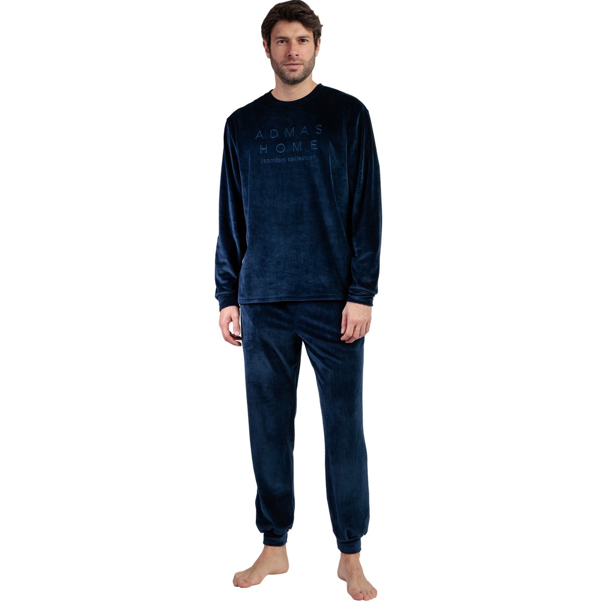 Pyjama pantalon top manches longues Corduroy bleu, ADMAS