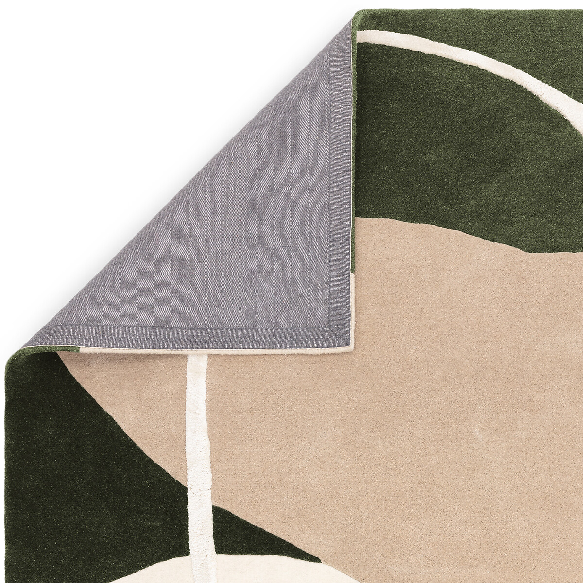 Abstract Asymetrical Carved Rug in 100% Wool moss green, ÉDITÉ