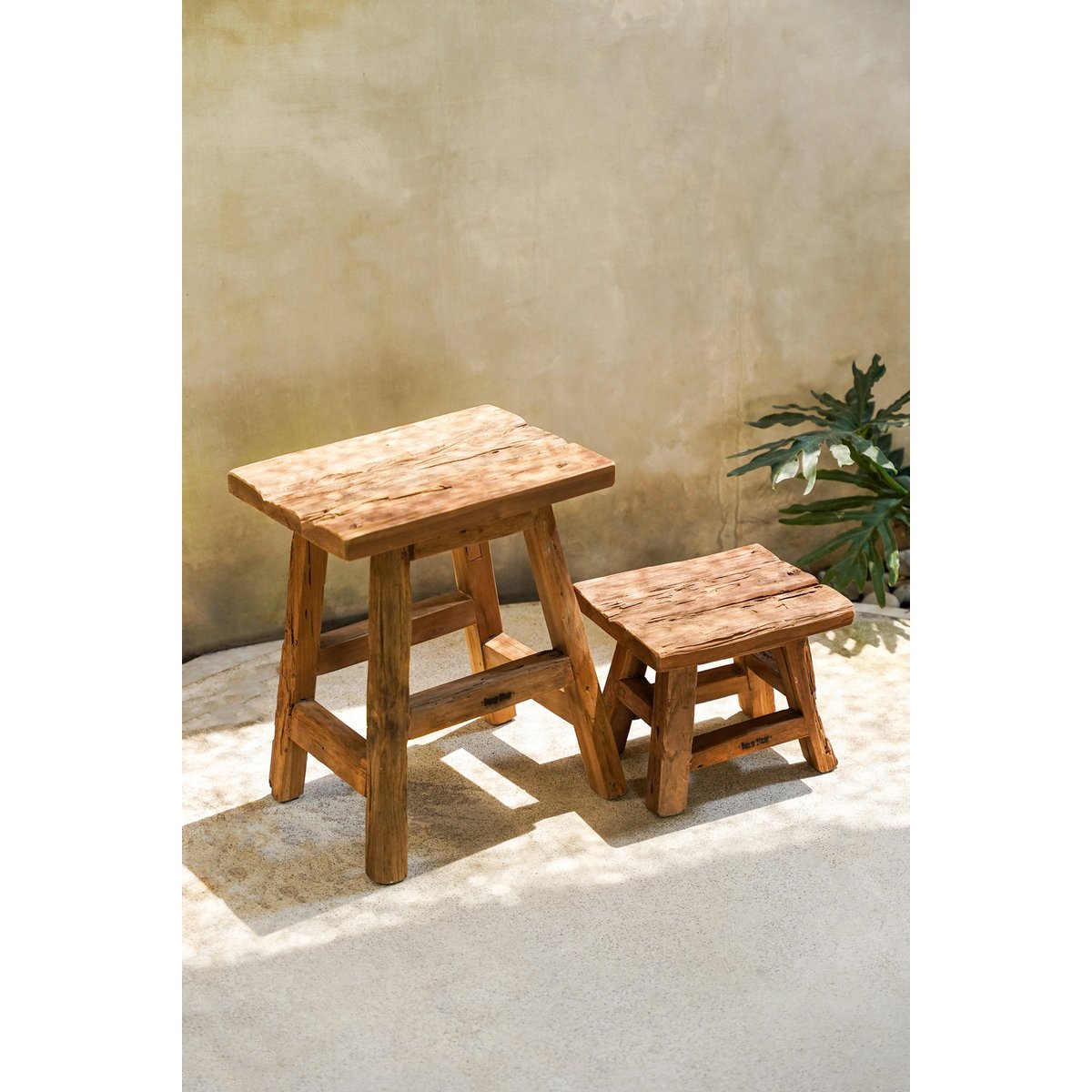 Tabouret en bois de teck récupéré YOKE beige, BAZAR BIZAR
