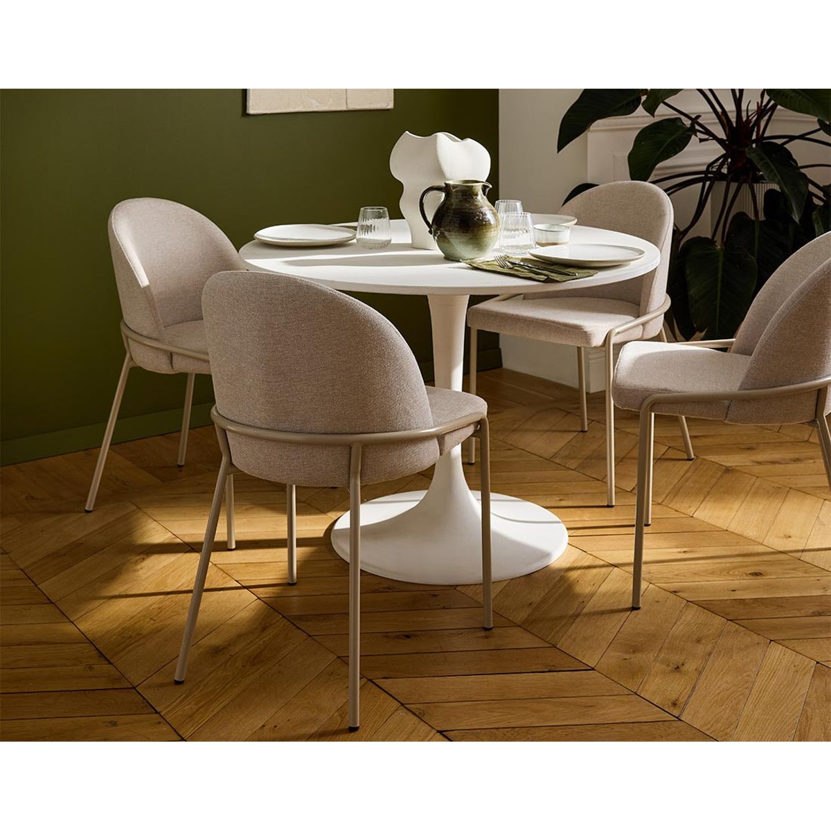 Lot de 4 chaises en tissu, IMELDA beige, BEST MOBILIER