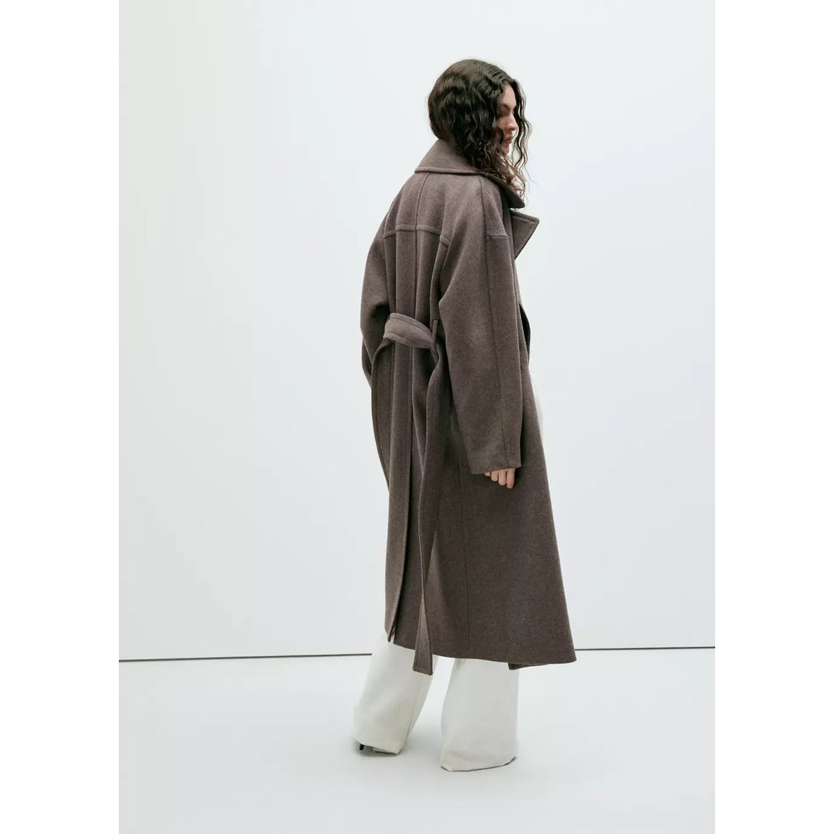 Manteau laine Manteco ceinture marron moyen, MANGO