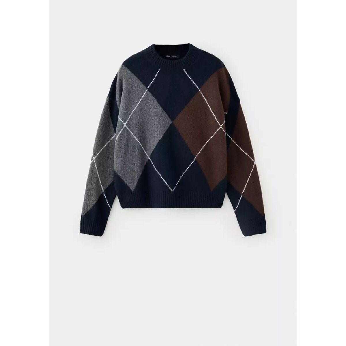 Pull maille losanges bleu marine, MANGO