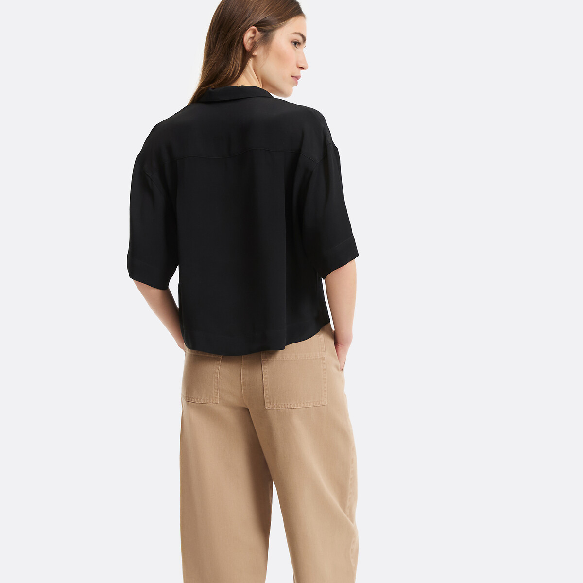 Chemise col tailleur, manches courtes noir, LA REDOUTE COLLECTIONS