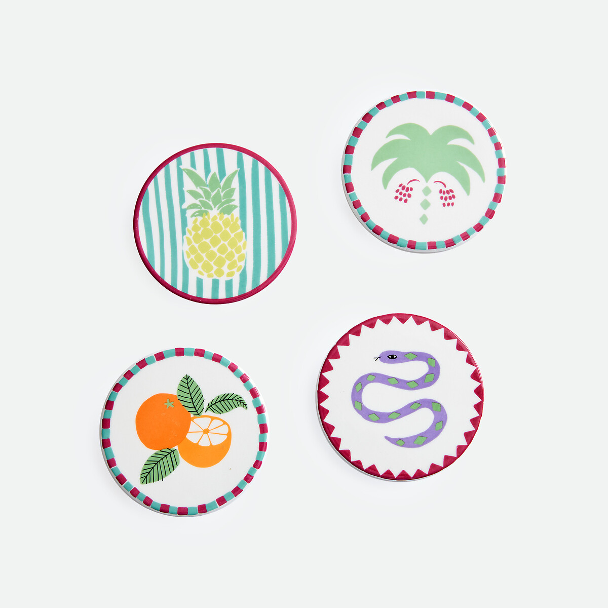 Lot de 4 dessous de verre imprimés, en porcelaine, TOKALA multicolore, LA REDOUTE INTERIEURS