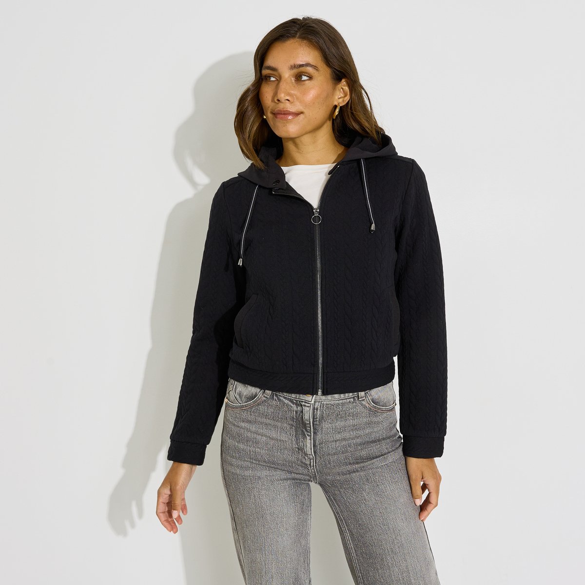 Veste zippée capuche amovible noir, GRAIN DE MALICE
