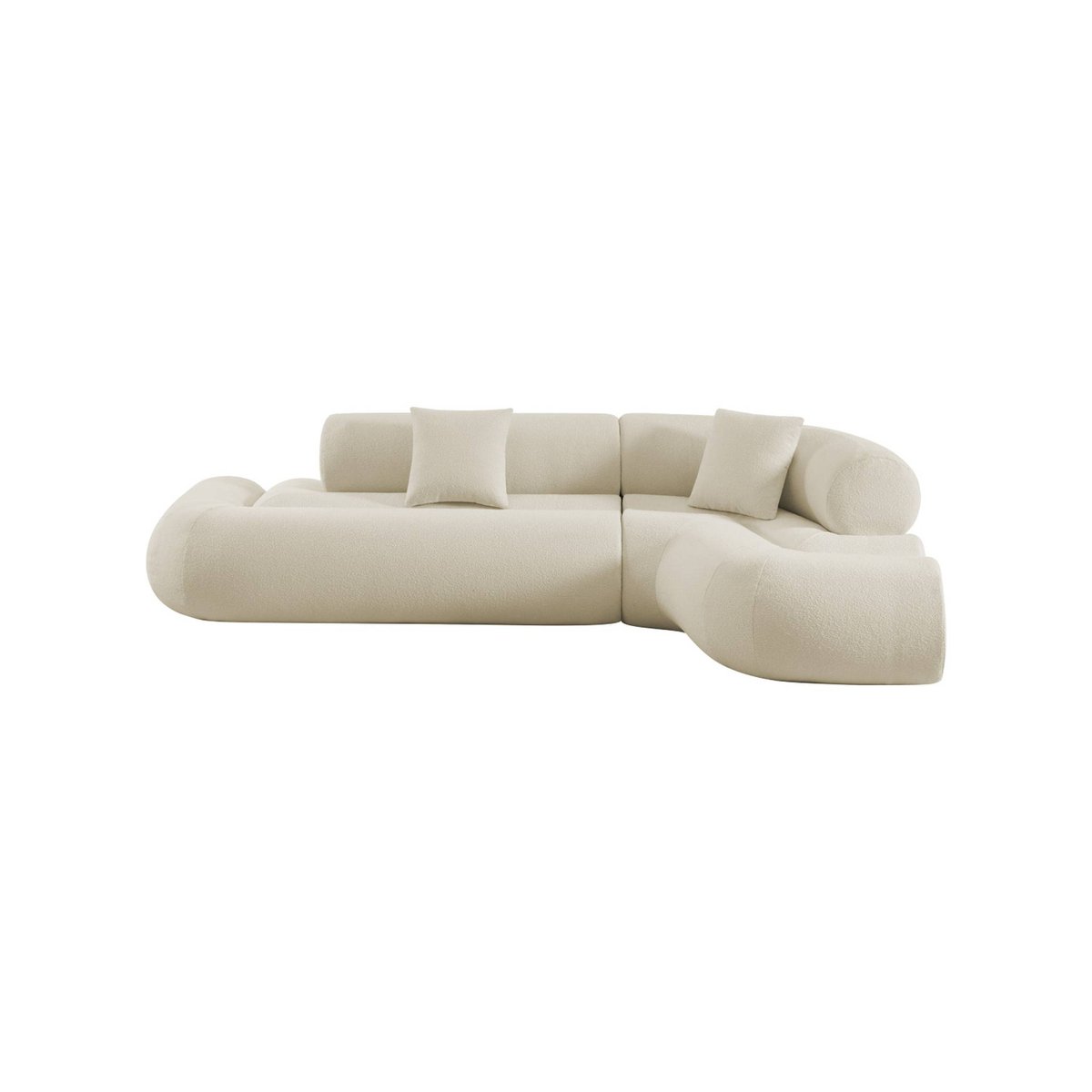 Canapé d'angle droit organique 3 places bouclette texturée ICONIK blanc, SWEEEK