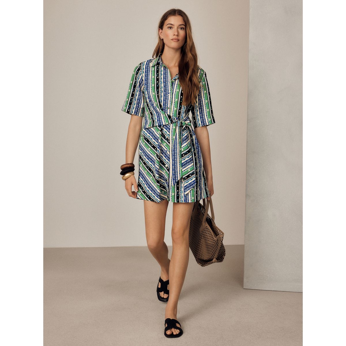 Robe chemise courte à manches longues imprimé poisson bleu, NEXT